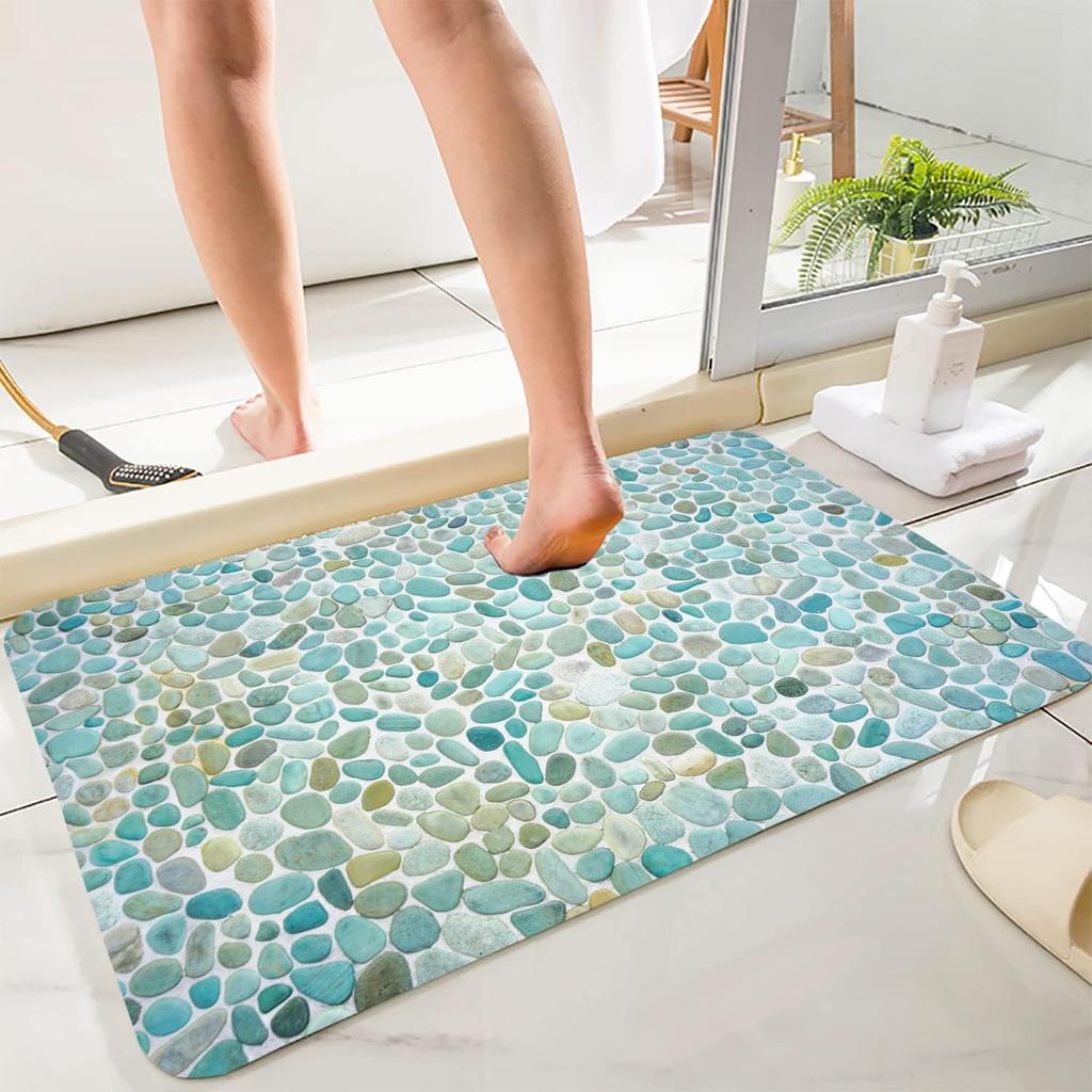 Bathroom Uses Absorbent Non Slip Bath Mats, Kitchen Floor Mats, Artistic Small Stone 3D Carpets (24x16 Inches), and Flannel Memo