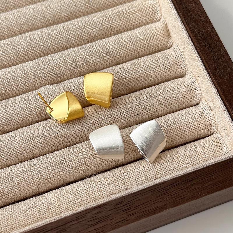 925 Silver Geometry Stud Earrings For Women Frosted Versatile Jewelry Gift Office Party Wear