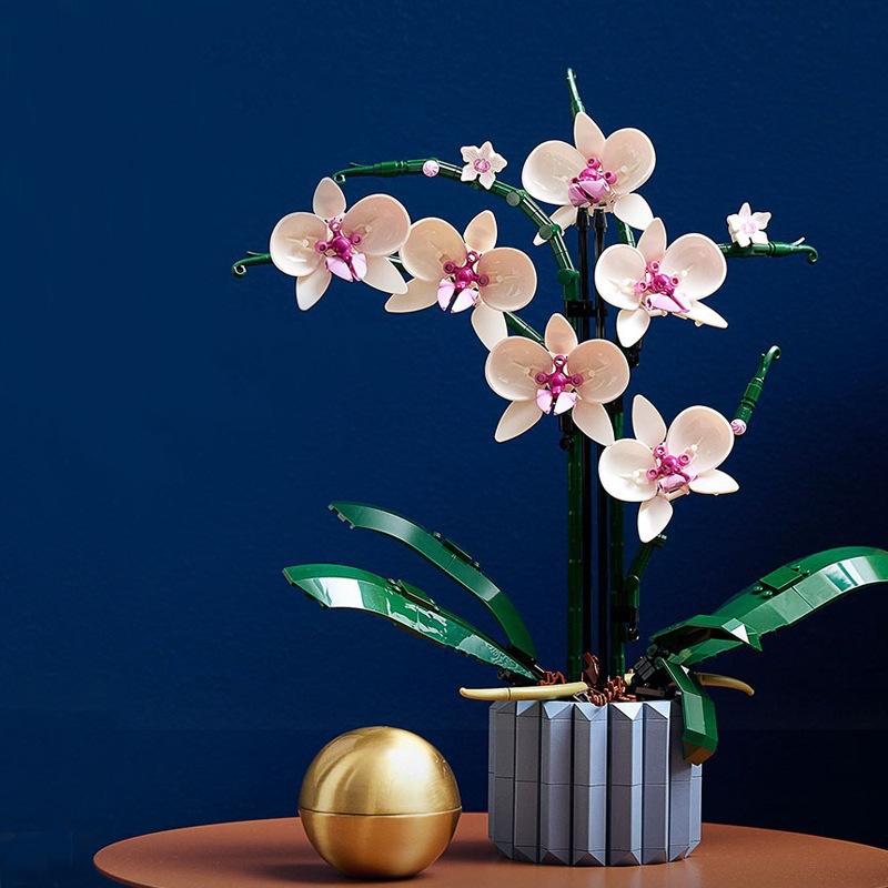 Phalaenopsis Potted Flower Bouquet Girls Small Particle Assembled Building Block Toys