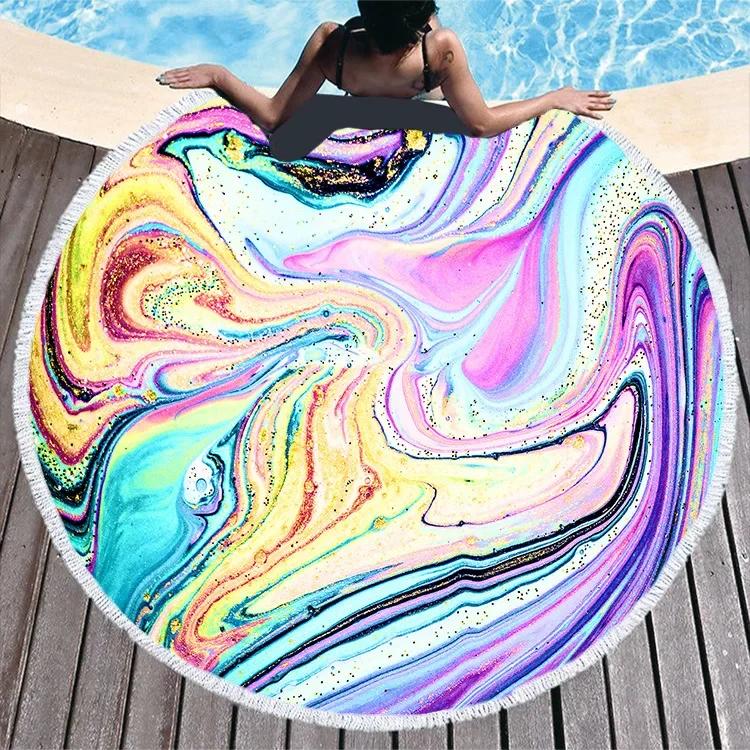 Big Round Beach Towel Colorful Quicksand Print Shower Bath Towels Creative Funny Abstract Beach Blanket Cover  New