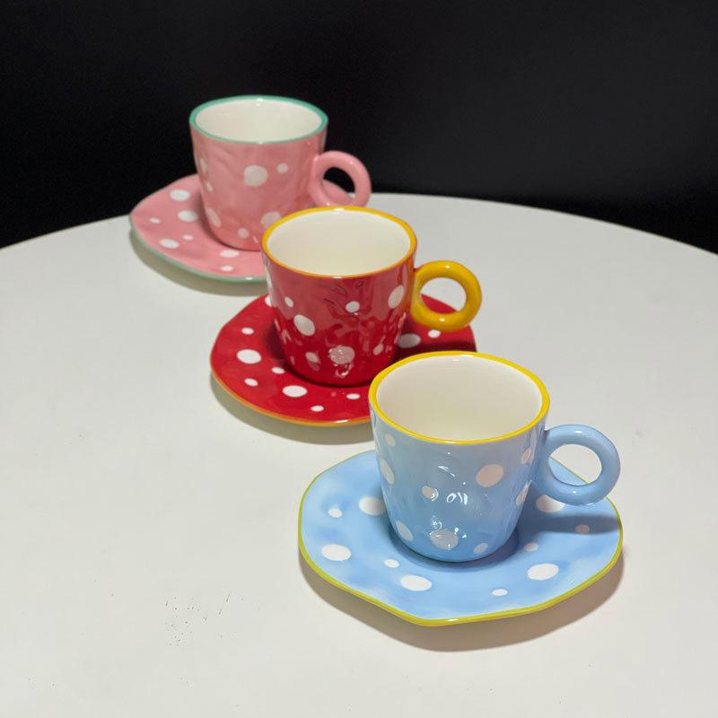 Small Fresh Hand-Painted Bubble Coffee Cup And Saucer, Underglaze Colored Ceramic Afternoon Tea Cup And Saucer Set, Exquisite Souvenir