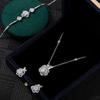 Shining Jewelry Set Rose Design Moissanite Inlaid Necklace Earrings Ring Fashion Women