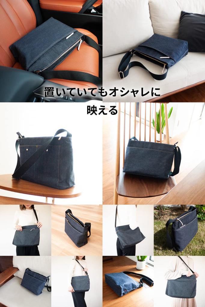Need Proud Denim Shoulder Bag for A4 Indigo Blue Network Japan's Women, Size, Multi-Storage, Crossbody,