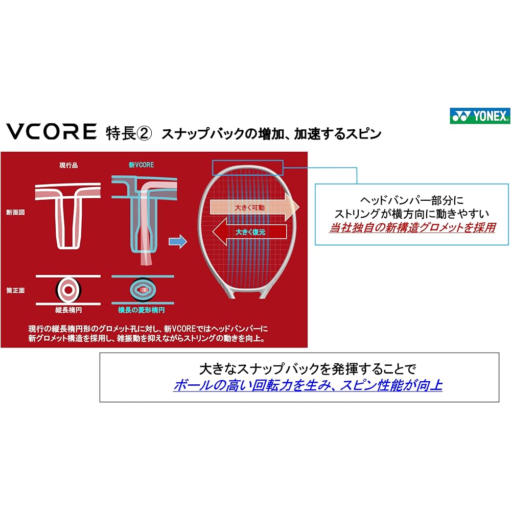 YONEX VCORE 100L Tennis Racket Frame Ruby Red G2 08VC100L Lightweight Durable Design