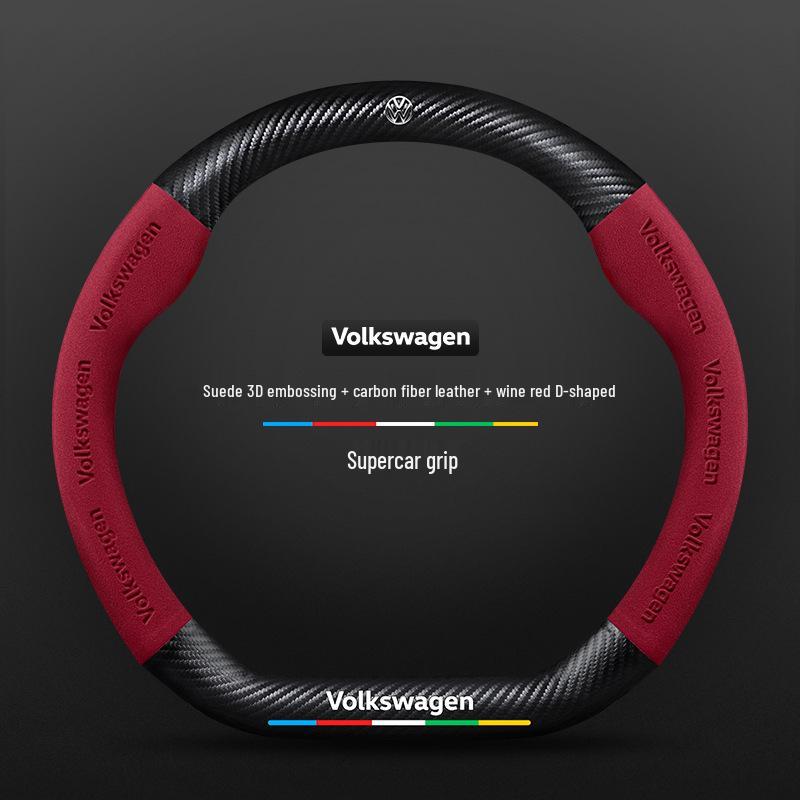 Volkswagen Golf Steering Wheel Cover for 2010-2023 Models: Suede & Carbon Fiber, Compatible with R-Line & 8th Generation