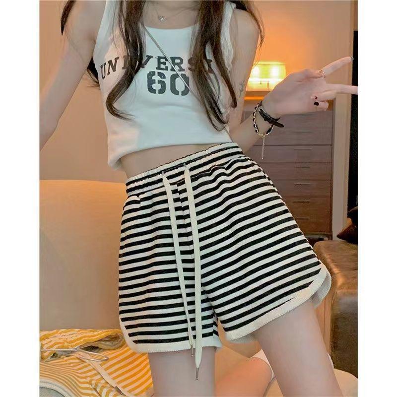 

High-Waisted Striped Wide-Leg Summer Shorts for Women M (75-95 lbs)