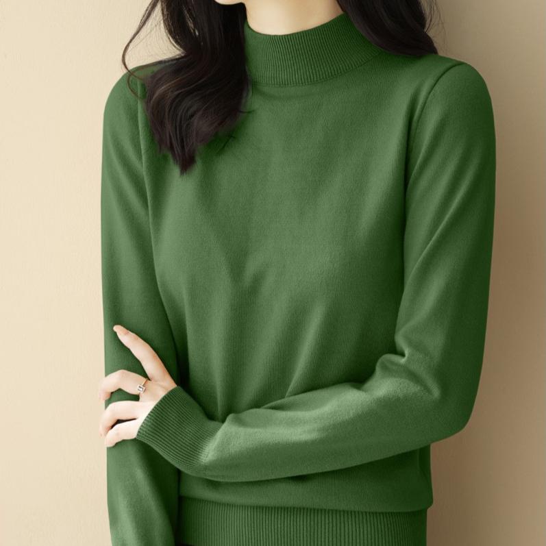 Sweter w kolorze wina damski jednolity kolor długi rękaw ciepły dzianinowy luźny półgolf pulower na jesień i zimę