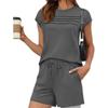 Women's Round Neck Short Sleeve Loose Fit Pleated Solid Color 2 Piece Loungewear Set Drawstring Waist Casual Shorts Daily Sleepwear Outfit