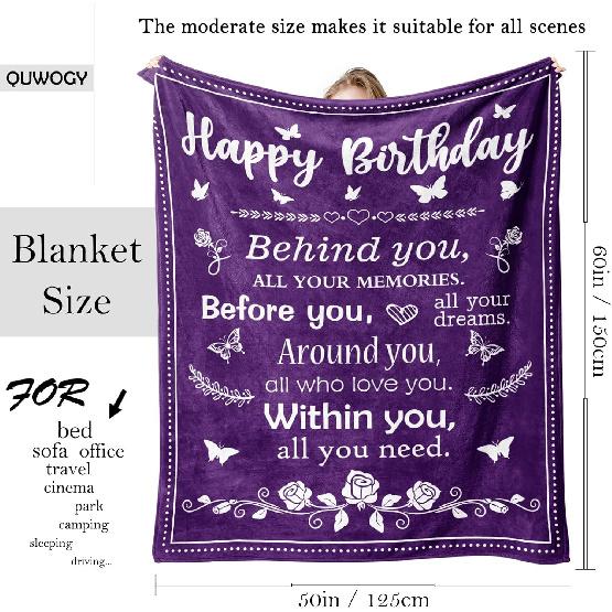 Birthday Gifts for Women/Men/Her/Him Friendship Blanket Purple 60"x50", Happy Birthday Decorations Women/Men Throw Blanket, Bday Gifts for Women