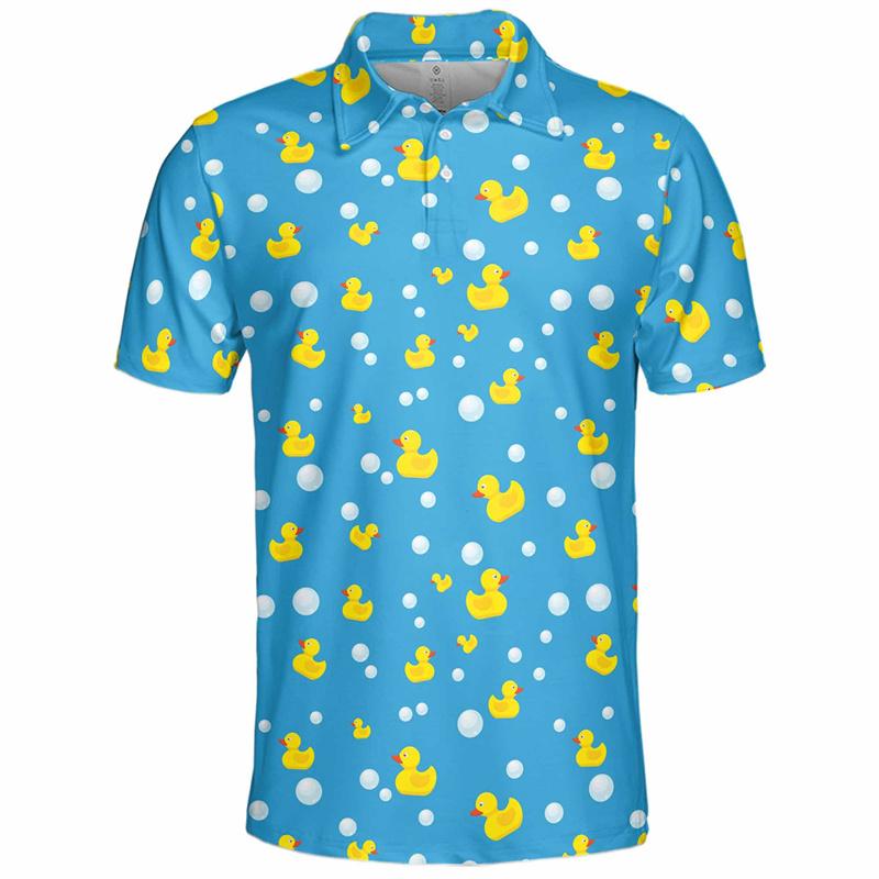 Cute Yellow Duck Pattern Golf Polo Shirt Unisex 3d Printed Cartoon Tennis Shirt Summer Street Loose Short Sleeve Tops Button Tees