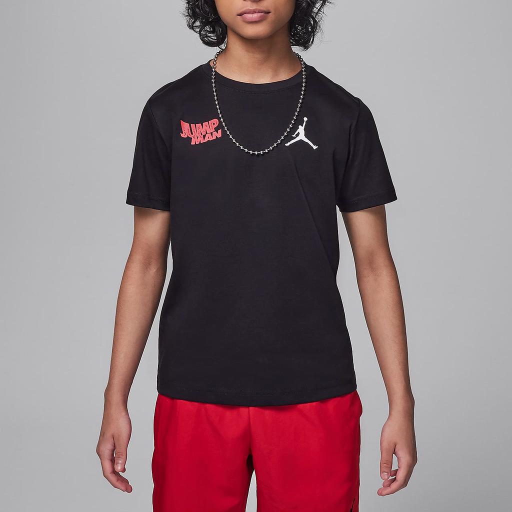 Jordan Wavy Motion Letter Logo Round Neck Casual Pullover Short Sleeve T-Shirt Kids Tops Black HM4758-010