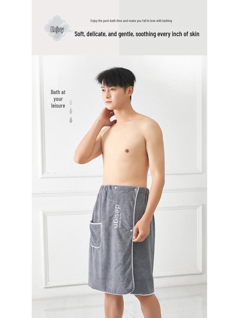 Men's Outdoor Wearable Coral Fleece Camping Bathrobe - Absorbent, Adjustable, and Comfortable for Home Use.