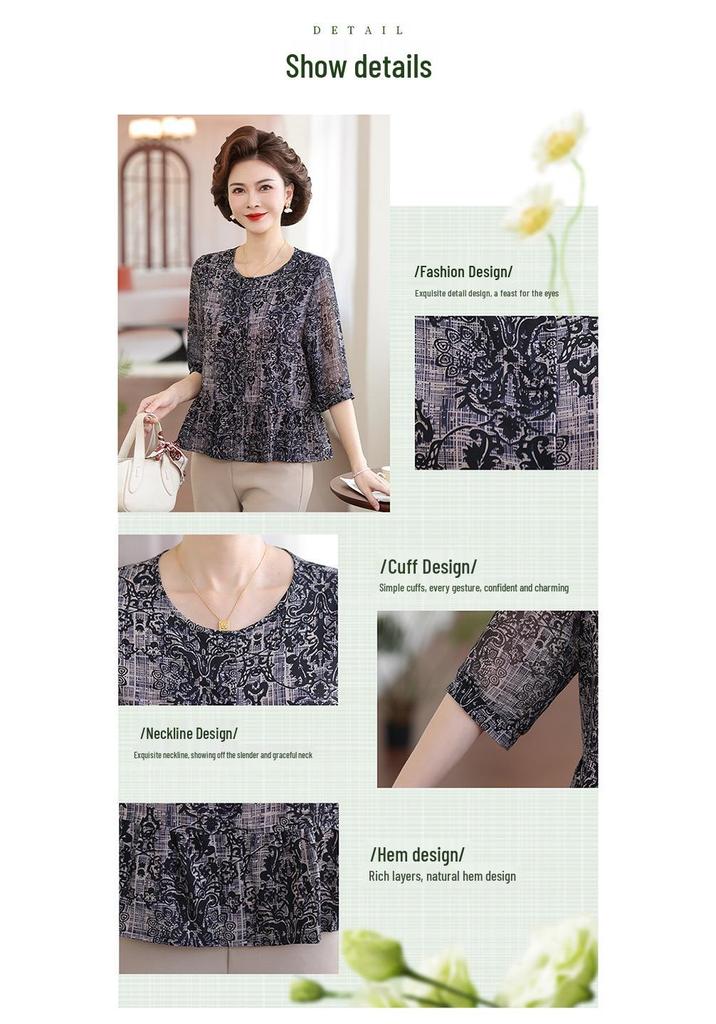 2026 Mother's Day Chiffon Top: Stylish Wide-Cut Shirt for Middle-Aged & Elderly Women