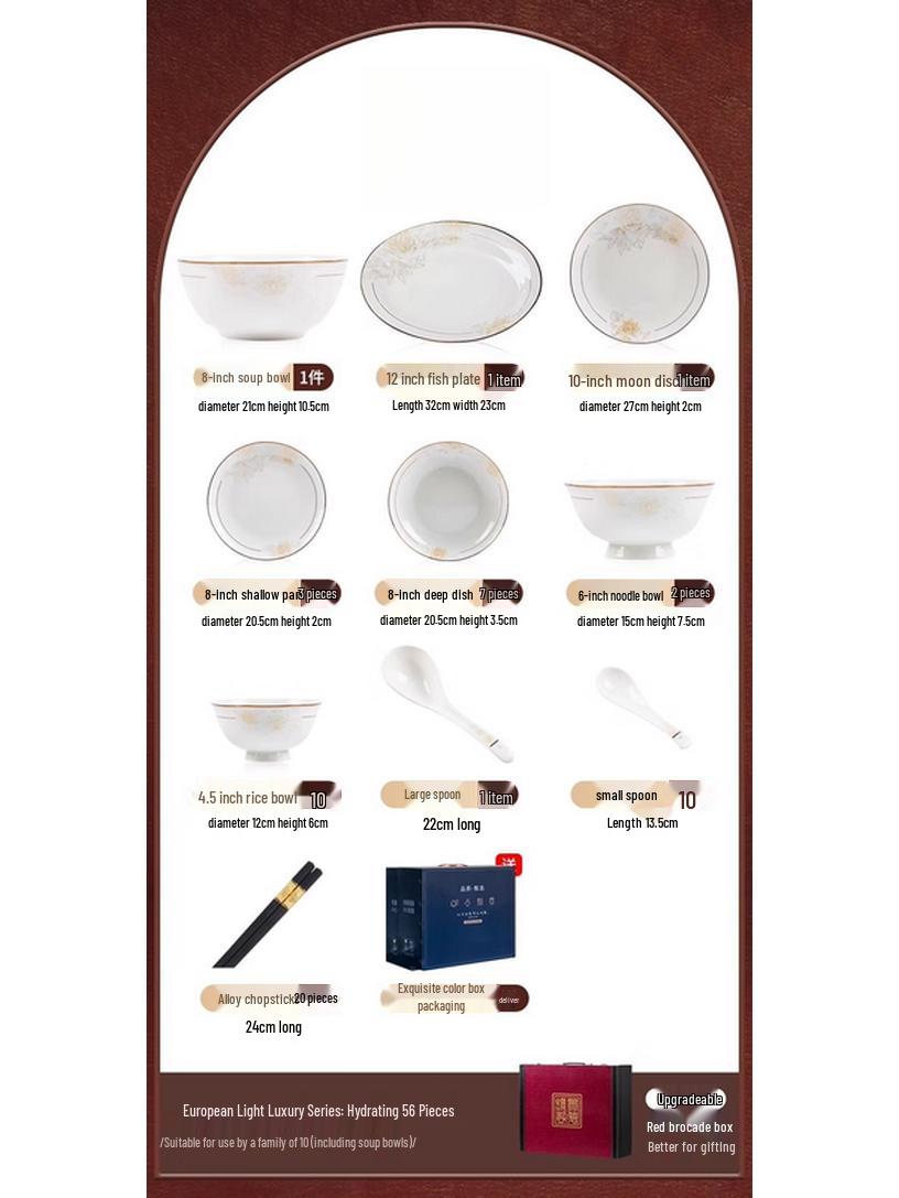 Moda Lanka Creamy Ceramic Wedding Dinnerware Set - 56-Piece, 10-Person