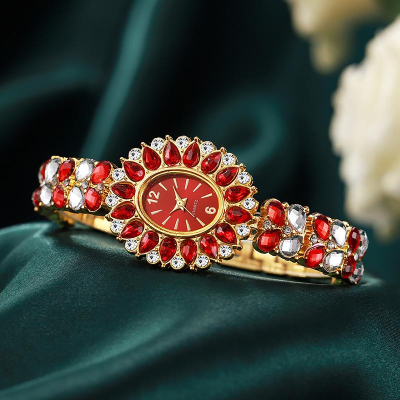Ladies Watches, Bracelets, Handmade Colored Diamonds, Ethnic Style, Multi-Colored Rhinestones.