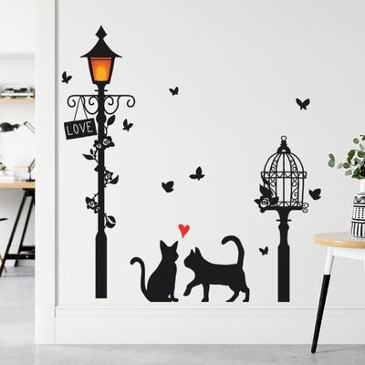 Chats Sous le Réverbère Autocollants Muraux Auto-adhésifs Papier Peint Mural Décalcomanies Artistiques Pour Mur de Maison