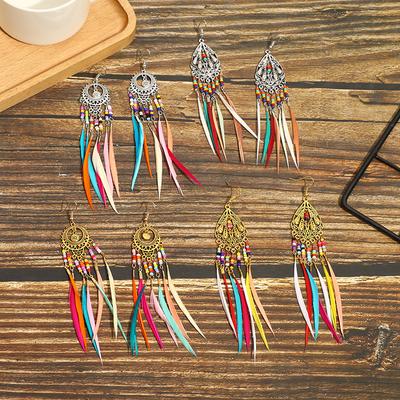 Retro Slender Feather Earrings With Ear Hooks, Ethnic Temperament Earrings, Niche Jewelry