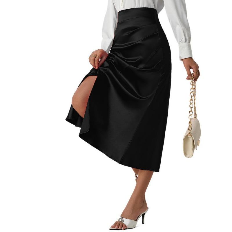 Women's High Waist Split Satin Skirt Zipper Fish Tail Wrap Hip Skirt