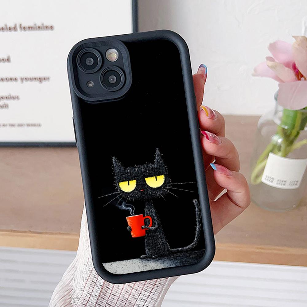 Cute Coffee Cat Thicken TPU Mobile Phone Case for iPhone 17 16 15 14 13 12 11 Air Pro Max Plus Colorful Cover