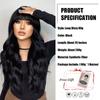 HENRY MARGU Long Wavy Synthetic Wigs With Bangs Natural Black Hair Wigs for Women Daily Party Heat Resistant Fiber Wigs
