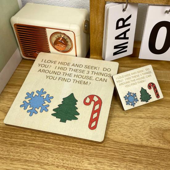 Yousheng Christmas Hide And Seek Game Rustic Wooden Hide Seek Board Decoration Family Game Holiday Party Candy Cane Tree Snowflake Puzzle Ornament