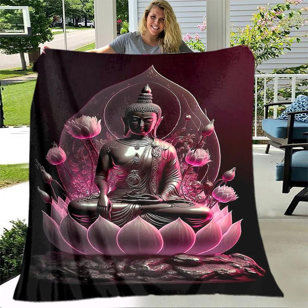 Coperta in Peluche Buddha Sakyamuni Bodhisattva Guanyin del Buddismo, Coperta in Flanella Coperta Plaid per Soggiorno Camera da Letto Letto Divano Preghiera