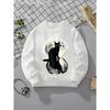 European Sizes Girls' Crewneck Sweatshirt - Black Cat Moon Reflection Water Night, Soft Comfy Sportswear for Children & Teens
