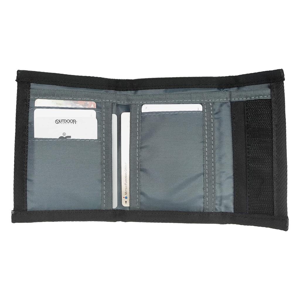 Outdoor Products Dreifach-Geldbörse mit Klettverschluss, Scheinfach, Münzfach, Kartenfächer, Leicht, Polyester, Schwarz, für Damen und Herren