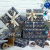 1 Rolle Weihnachtsgeschenkpapier Schneeflocke Rentier Aufdruck Marineblau Kraftpapier für Weihnachten Neujahr Winterurlaub