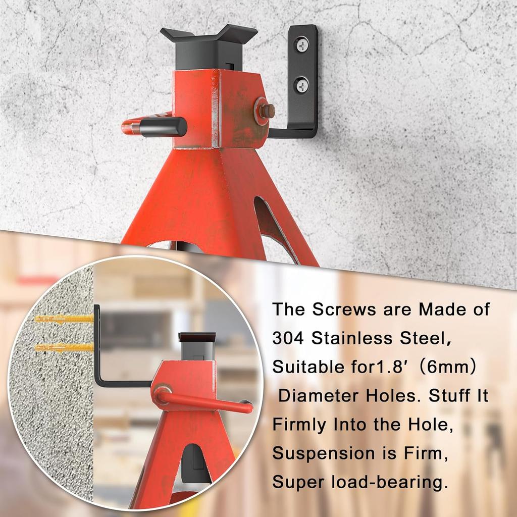 6 Pack Jack Stands Wall Mount Organizer, Car Jack Stand Wall Hooks For Hanging, Universal Upgrade Designed Garage Hook, Heavy Duty Hooks Fits 2 & 3 &