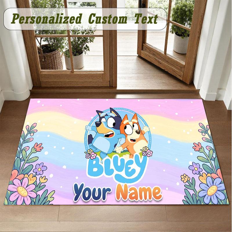 Crystal Velvet Square Rug Custom NameBluey Pattern Non Slip Home Floor Decor Rug