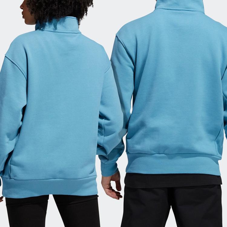 Adidas Originals Trefoil Logo Print Zip Sweatshirt Men Tops Blue GL9943