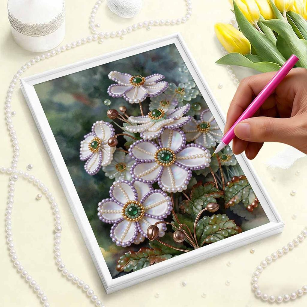 DIY Little White Flower Pearl Art Painting for Home Wall Decor Arts Craft  for Adults/Beginners Gift Idea Home Decor Without Frame