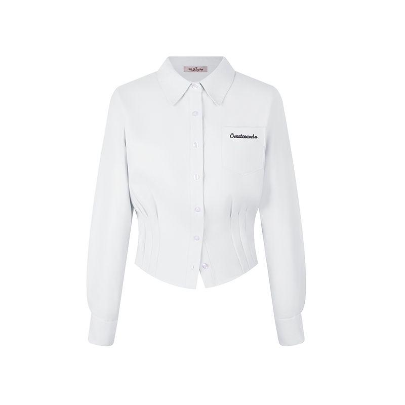 

Lady Hualing New Arrival Senior Sister Long Sleeves Shirt Women s Silm Waist-Controlled White Shirt Sweet Top Spring and Autumn Inner Wear White S