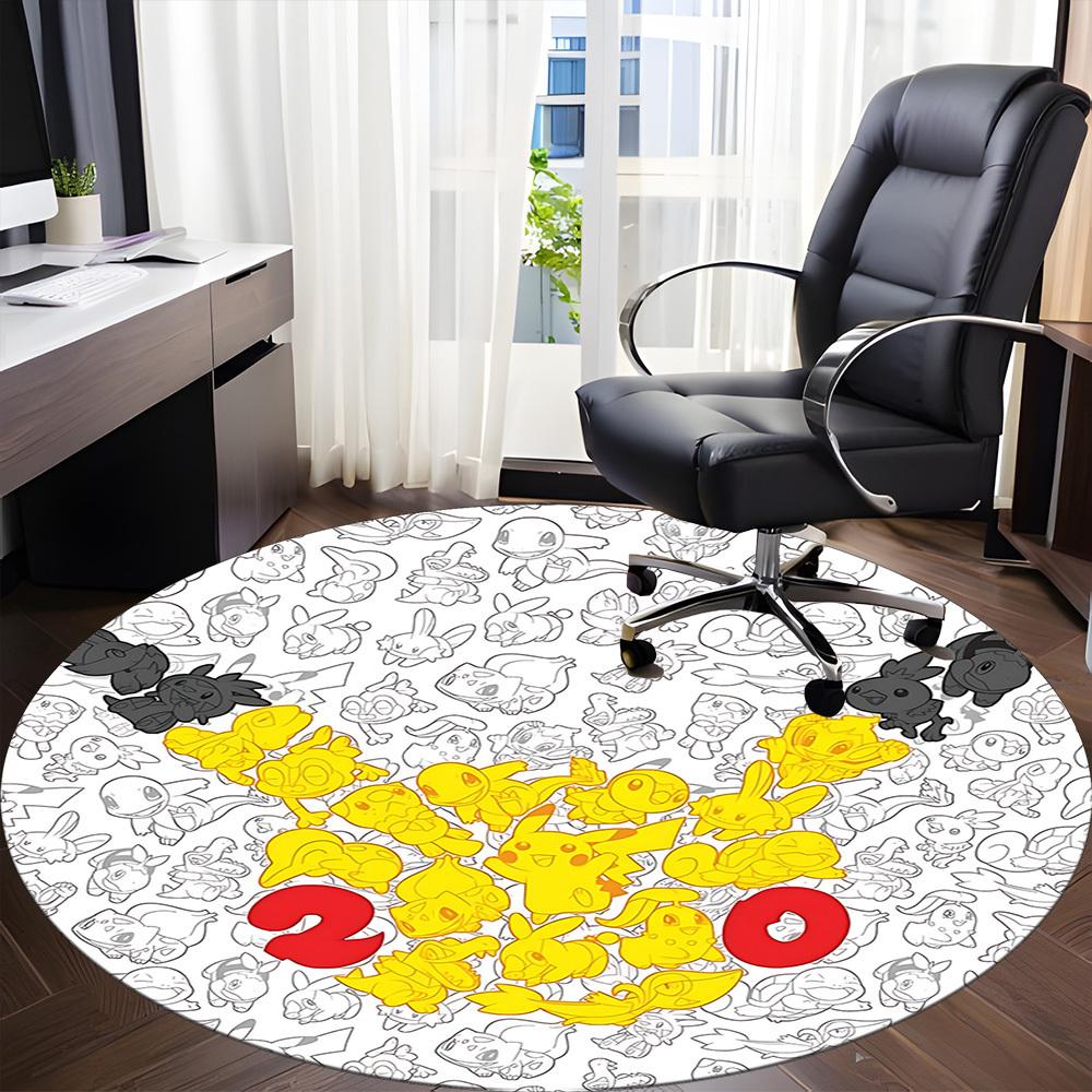 1pc Pokemon Pikachu Office Round Area Rug, Indoor Mat Suitable For Office, Under Office Chairs Bedroom Living Room Home Decor, Room Deco