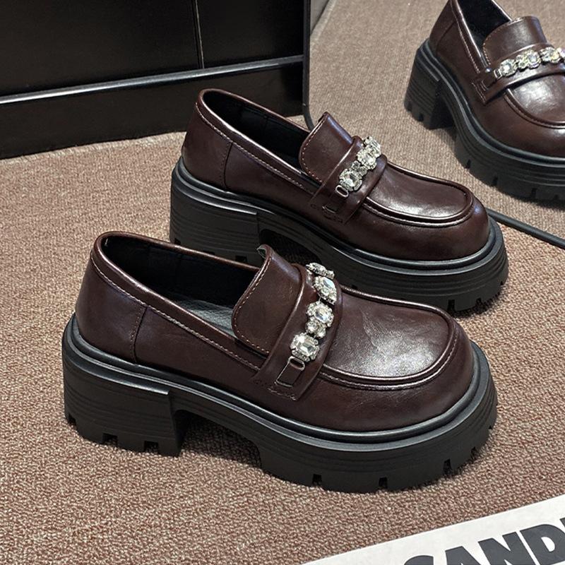 

Thick-soled Mary Jane shoes for women s 2025 spring new retro heightening black Japanese jk with skirt light mouth small leather shoes 40 коричневый