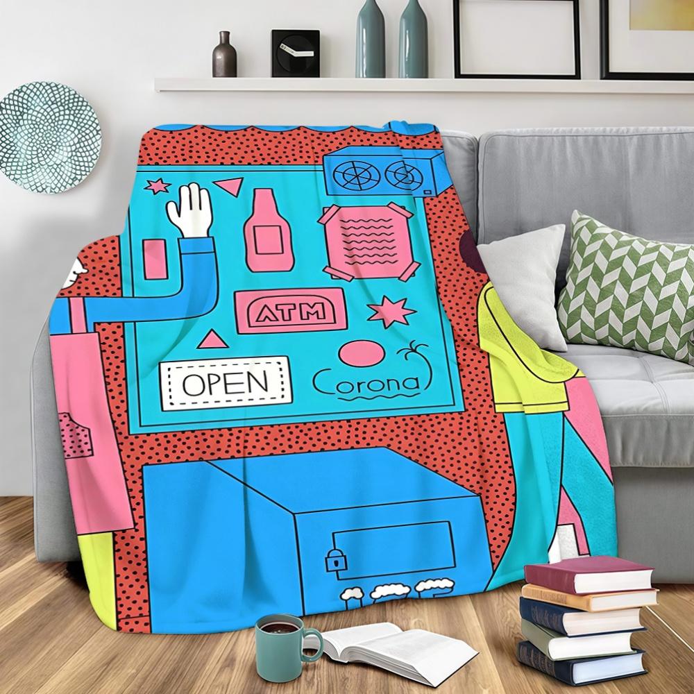 Retro Pop Art Flannel Throw Blanket – Vibrant Wall Sign Design, Soft Cozy Fleece for Couch, Bed, Office & Travel