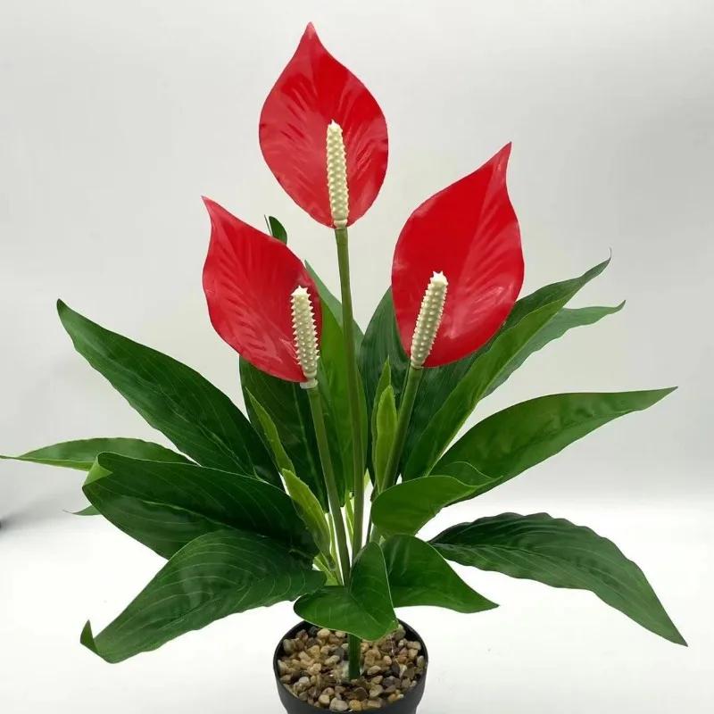 Artificial Green Plants Fake Anthurium  Potted Plants Desktop Ornaments Home Decoration Wedding Venue Decoration Fake Flowers
