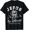 Jesus Der ultimative Kreuzheber Lustiges christliches Trainings-Gym-T-Shirt Klein Schwarz