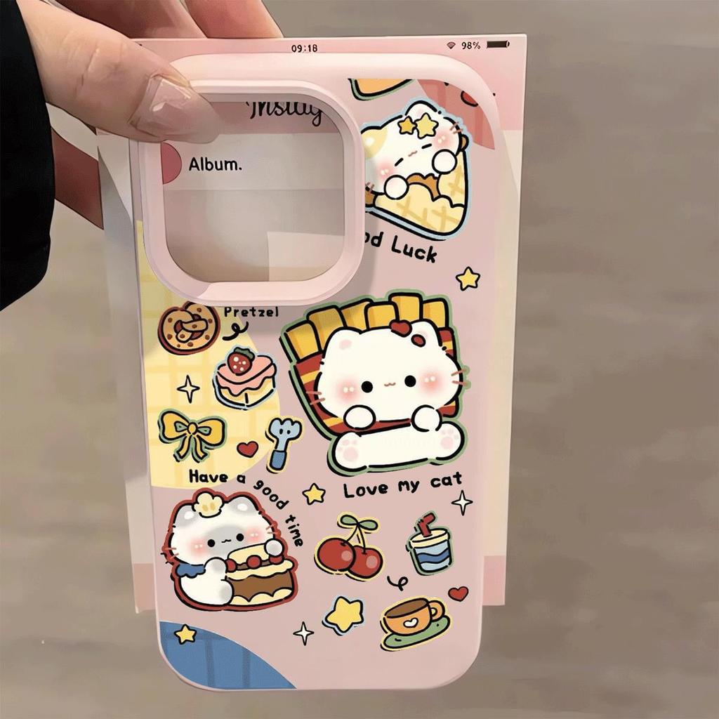 Fries Cat Case for 17 Pro Max, 16 Pro, 15 Pro, 14 Plus, Mochi Shell 11/13/12 - Cute & Simple Design