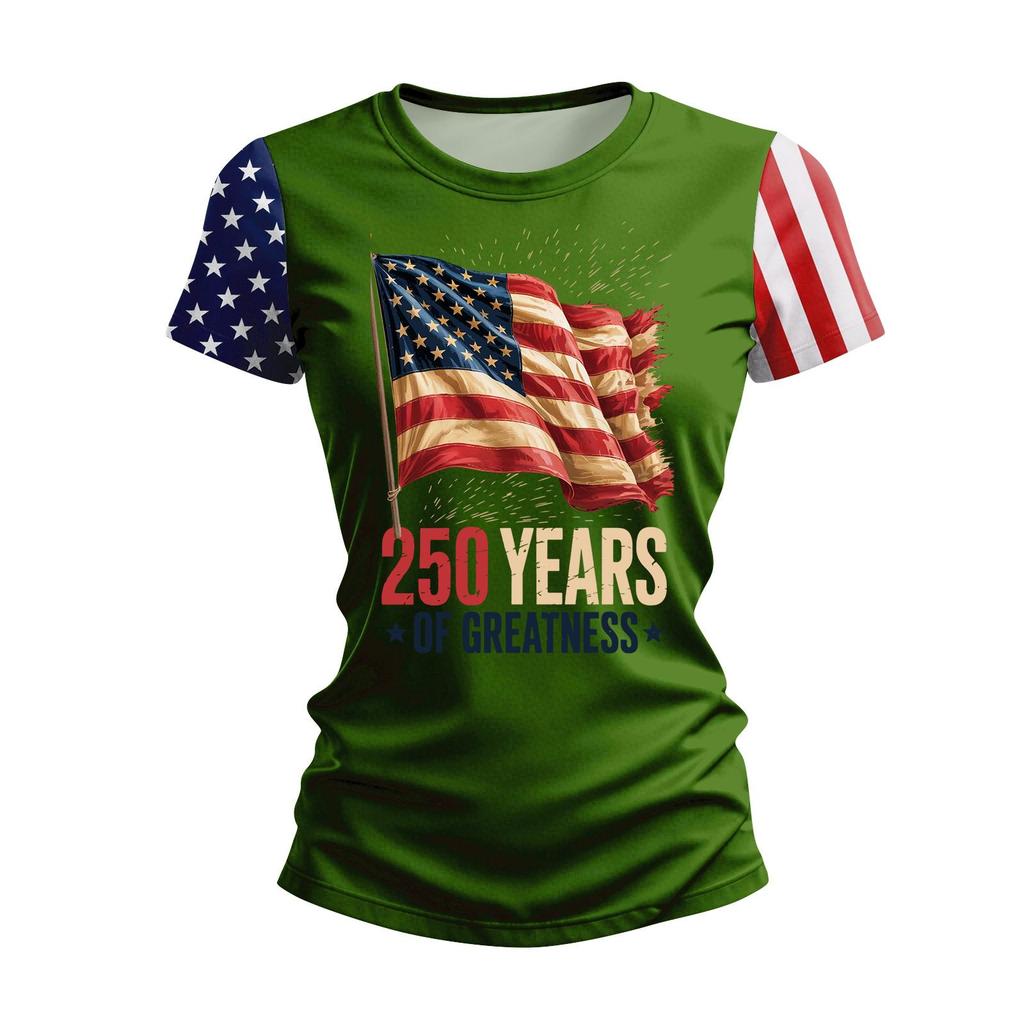 Women's Casual Short Sleeve T-Shirt 250 Years of Greatness Graphic Print Crew Neck Top Independence Day Themed Apparel