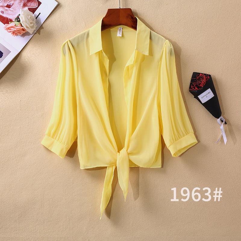 Sommer tynn halvermet liten kåpe Chiffon topp sjal for kvinner Solbeskyttelsesklær Aircondition Cardigan