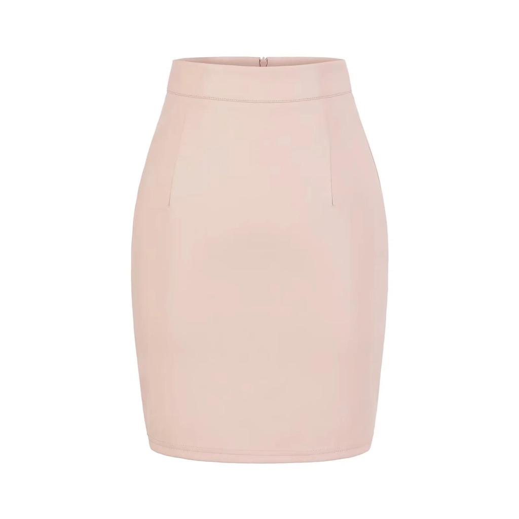 Elegant PU Leather Hip-Hugging Skirt: Retro, Slimming, Built-In Padding, Slit Midi Design for Women - Autumn/Winter