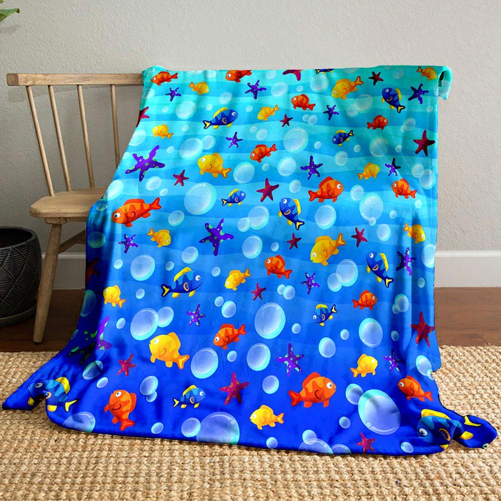 Colorful Fish and Starfish Ocean Pattern print blanket soft and cozy perfect for the living room bed sofa or a nap,gift