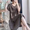 Cotton and silk nightgown women's summer thin short-sleeved cartoon printed pajamas can be worn outside long large size loose knee pajamas
