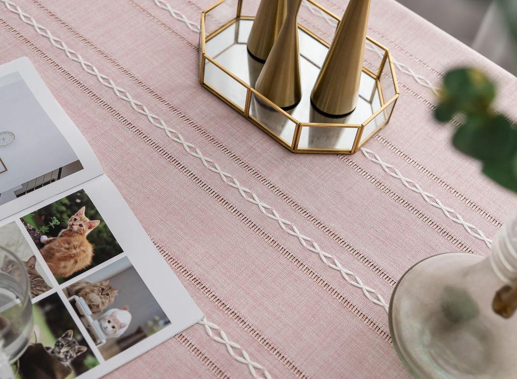 Luxurious Rectangular Cotton Linen Tablecloth with Tassel and Embroidery