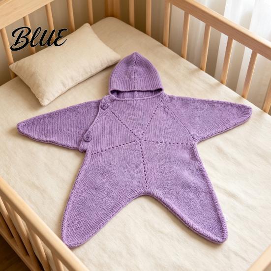 Coperta antivento per passeggino, sacco a pelo a forma di stella marina per neonato, copertina morbida in maglia per tutto il corpo con cappuccio comfort per neonato, anti-calcio, caldo, per dormire