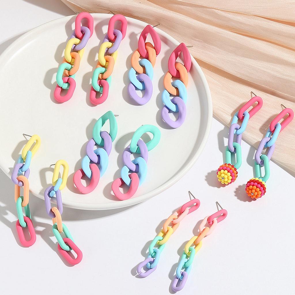 Trendy Acrylic Geometric Earrings For Women Colorful Chain Design 2023 Summer Fashion