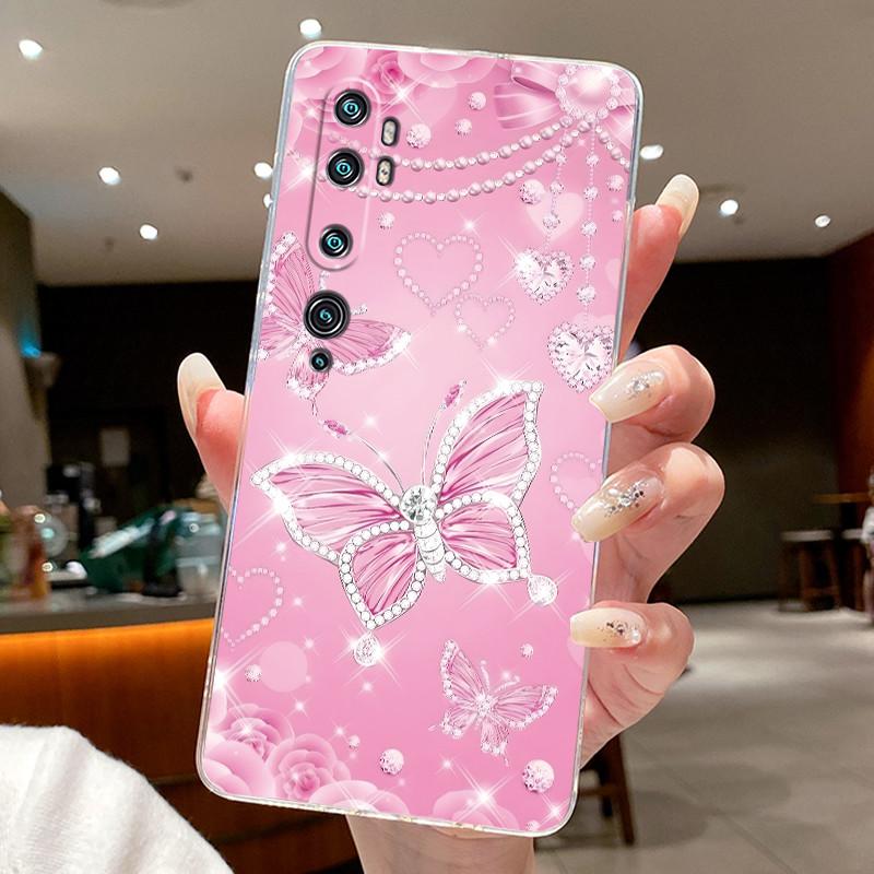 Phone Case For Xiaomi Mi cc9 Pro/Mi Note 10/Mi Note 10 Pro Butterfly Bow Protective Casing Transparent Soft Silicone TPU Cover