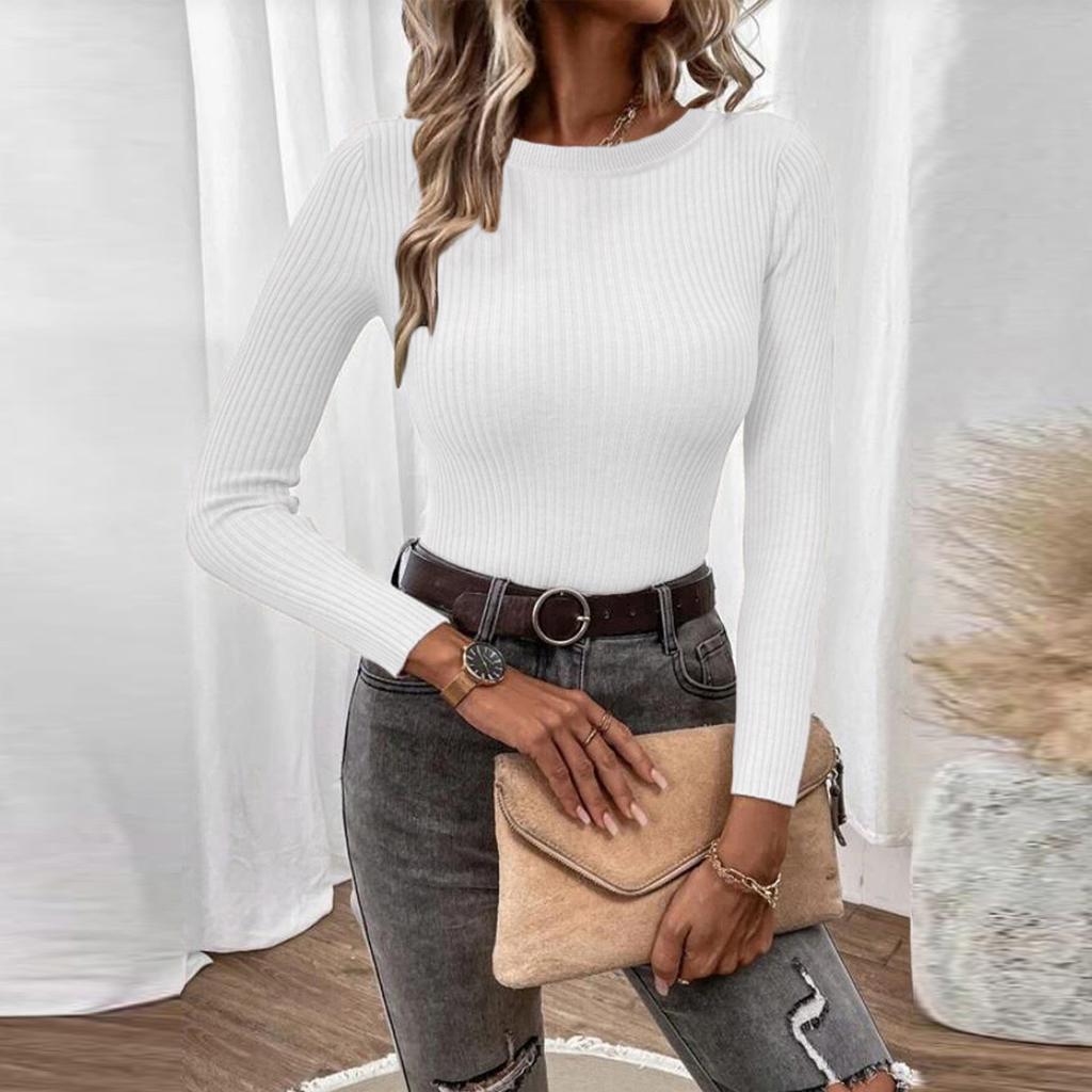 YYFS Damenmode, lässig, Herbst/Winter, einfarbig, mit Druck, lange Ärmel, O-Ausschnitt